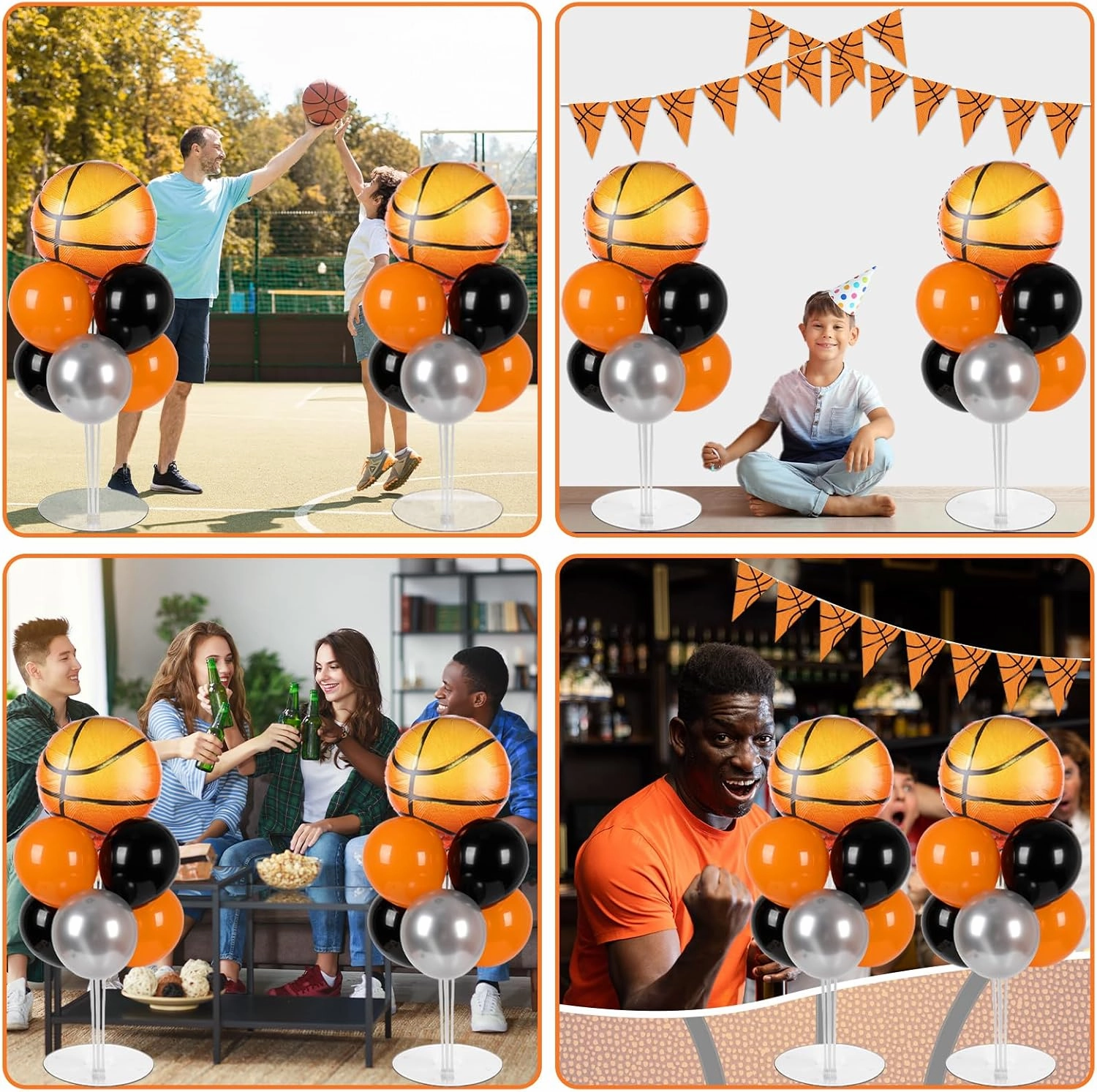 Basketball Party Balloons Stand Kit 2 Sets With 2 Basketball Ball Foil Balloons Basketball Themed Party Balloon Centerpiece for Tables for Game Sports Birthday Party Basketball Themed Decorations