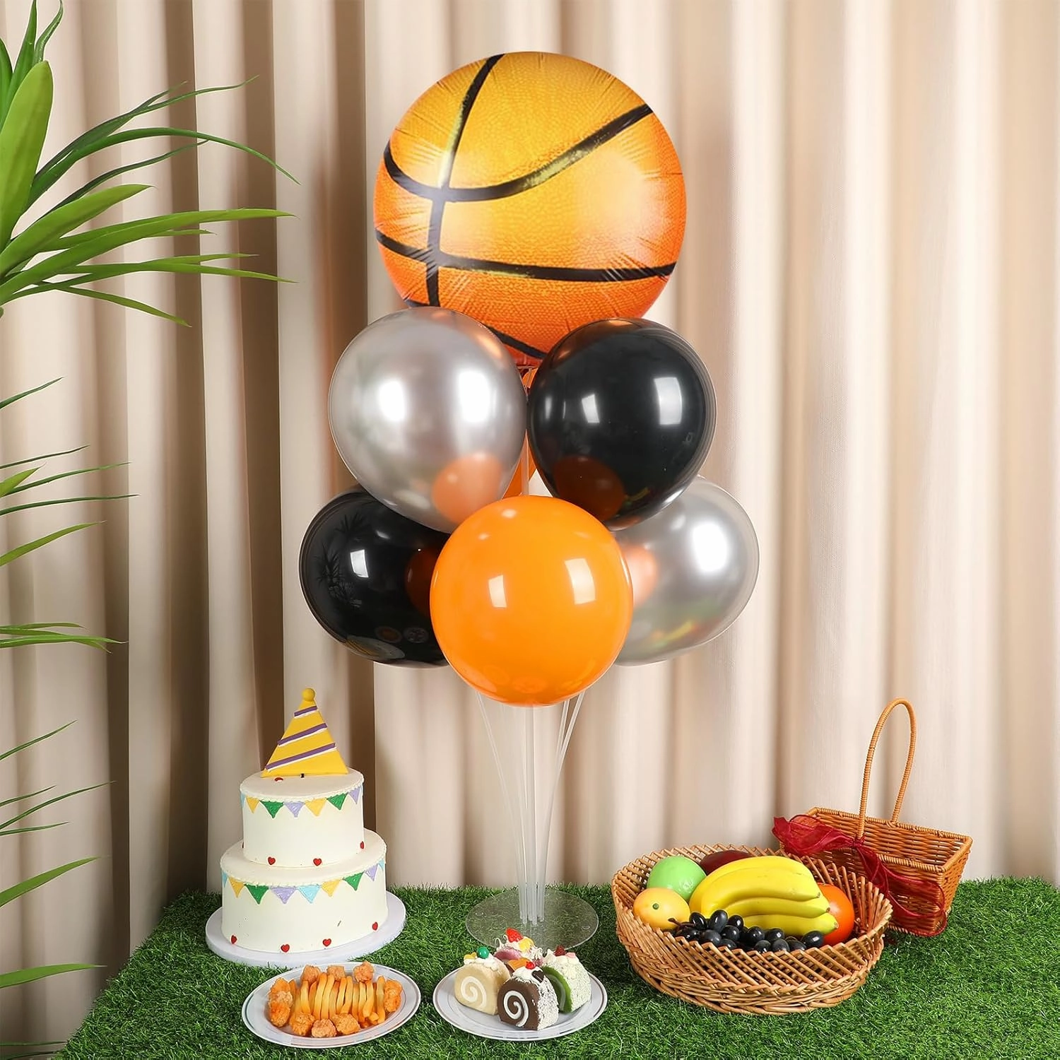 Basketball Party Balloons Stand Kit 2 Sets With 2 Basketball Ball Foil Balloons Basketball Themed Party Balloon Centerpiece for Tables for Game Sports Birthday Party Basketball Themed Decorations