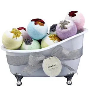 Bath Bombs Gift Set for Women and Men, 10 Oversized Two Tone Bath Fizzies with Shea & Coco Butter Dry Flower Petals, Rich Spa Bath Set in Cute Tub, Multiple Fragrances, Birthday Gifts