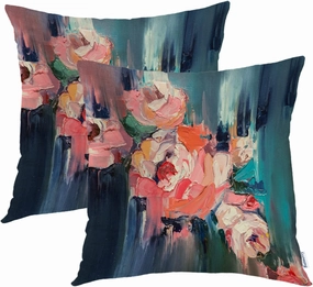 Batmerry Pink Art Oil Painting Throw Pillow Covers,Multicolor Original Peony Decorative Pillow Covers Digital Printing Blended Fabric for Couch Sofa Bed Invisible Zipper 18X18 in