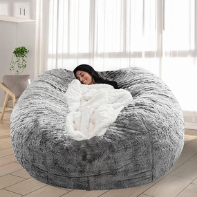 Bean Bag Chair for Adults Kids No Filling Comfy Giant Living Room Chairs Giant Bean Bag Cover for Stuffed Animal Storage, 5FT, Grey