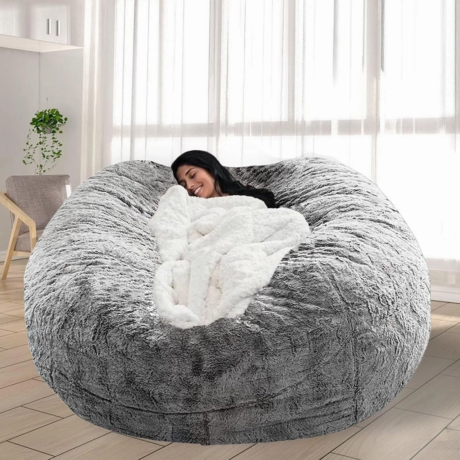 Bean Bag Chair for Adults Kids No Filling Comfy Giant Living Room Chairs Giant Bean Bag Cover for Stuffed Animal Storage, 5FT, Grey