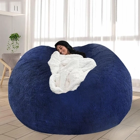 Bean Bag Chair for Adults Kids No Filling Soft Oversized Round Bean Bag Couch Lazy Sofa Lounge Chair Reading Chair Cover, 5FT, Blue