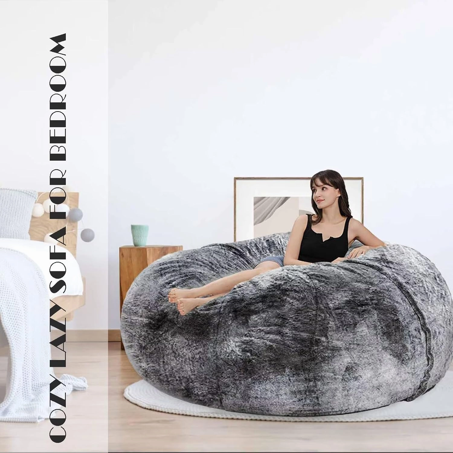 Bean Bag Chair for Adults Kids No Filling Soft Oversized Round Bean Bag Couch Lazy Sofa Lounge Chair Reading Chair Cover, 5FT, Blue