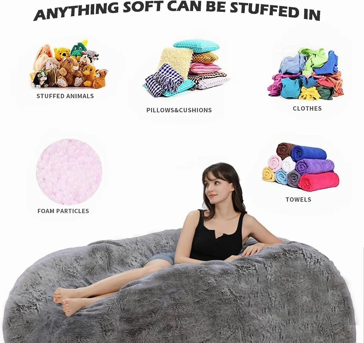 Bean Bag Chair for Adults Kids No Filling Soft Oversized Round Bean Bag Couch Lazy Sofa Lounge Chair Reading Chair Cover, 5FT, Blue
