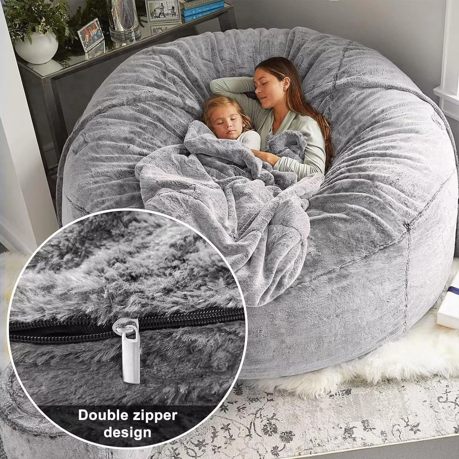 Bean Bag Chair for Adults Kids No Filling Soft Oversized Round Bean Bag Couch Lazy Sofa Lounge Chair Reading Chair Cover, 5FT, Blue