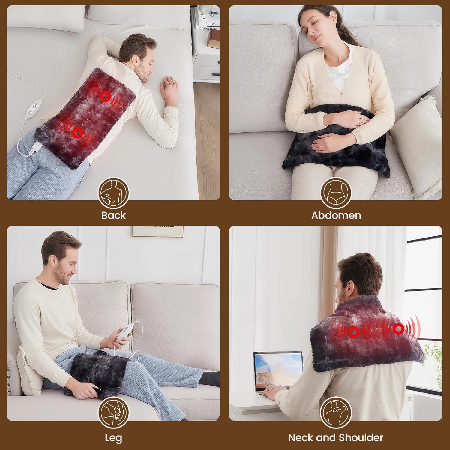 Bearhug Electric Massaging Heating Pad, 12”×24” Weighted Heating Pad, 4 Massage Modes and Heat Levels