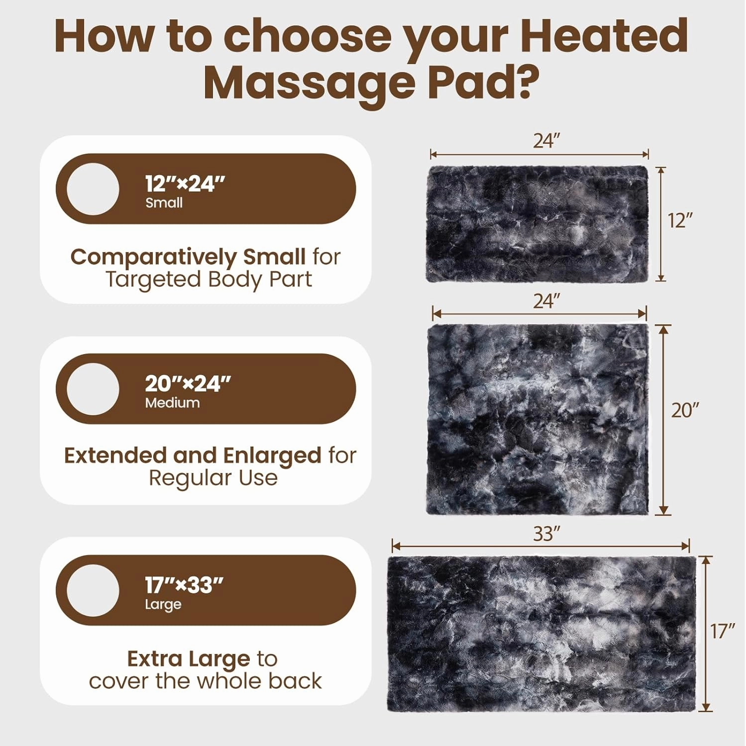 Bearhug Electric Massaging Heating Pad, 12”×24” Weighted Heating Pad, 4 Massage Modes and Heat Levels