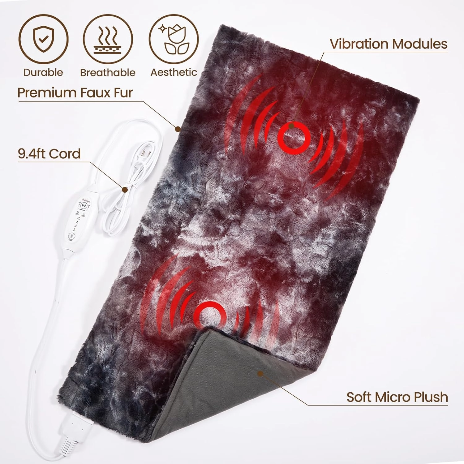 Bearhug Electric Massaging Heating Pad, 12”×24” Weighted Heating Pad, 4 Massage Modes and Heat Levels