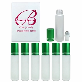Beauticom® Glass 10ml ~ 1/3 oz Roller Bottles with Metal Cap, Stainless Steel Roll Balls for Essential Oil, Aromatherapy, Perfume, Lip Gloss, Lip Balm, Roll on Bottles (30 Bottles, GREEN)