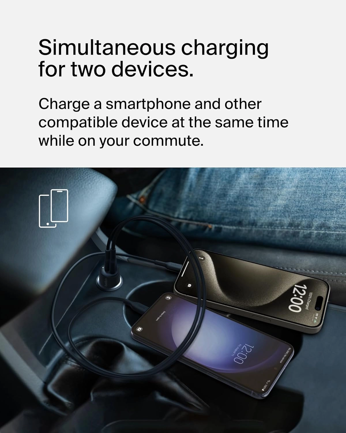 Belkin BoostCharge 42-Watt Dual Port Fast Car Charger w/30W USB-C & 12W USB-A Ports, USB-C to C Cable Included for iPhone 16, 16 Pro, Galaxy S25, S24, Pixel 9 & 8, Nintendo Switch 2 & More - Black