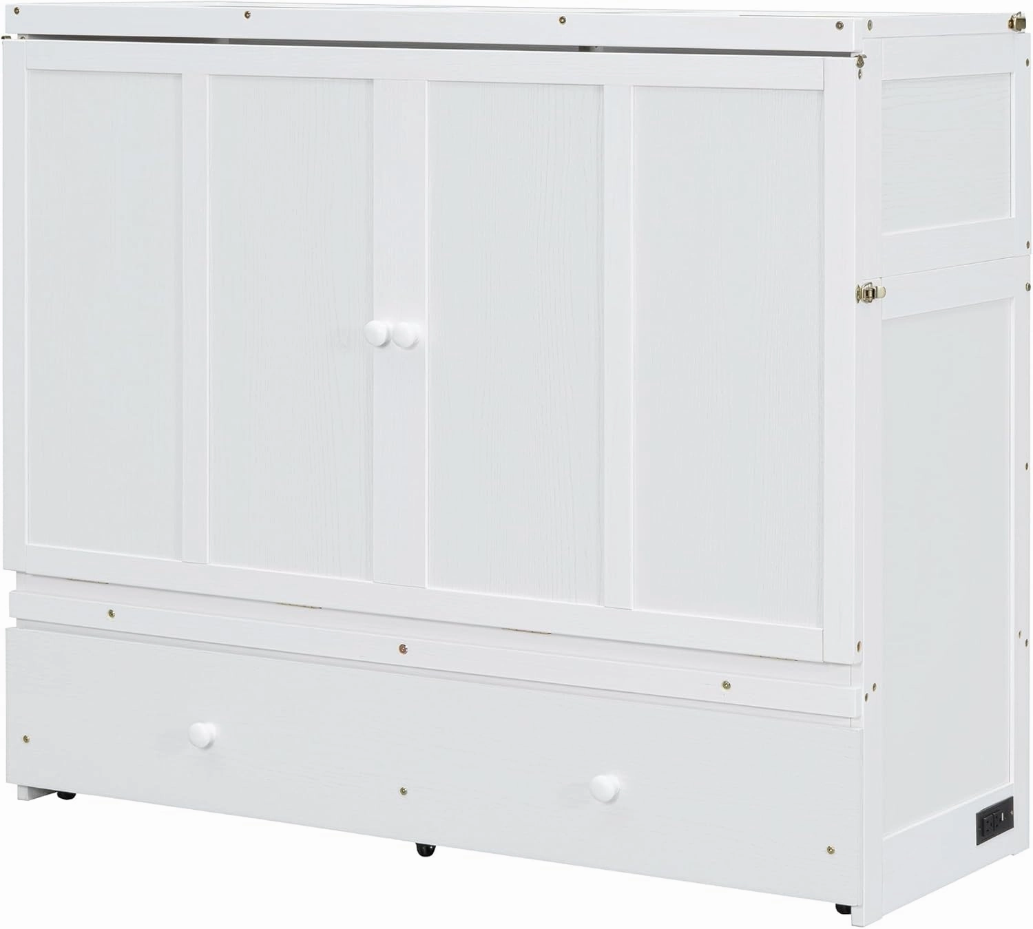 Bellemave Full Size Murphy Bed with USB Port and a Storage Large Drawer, Murphy Cabinet Bed with Large Storage Drawer,Space-Saving Hidden Platform Bed for Bedroom,Guest Room.(White)