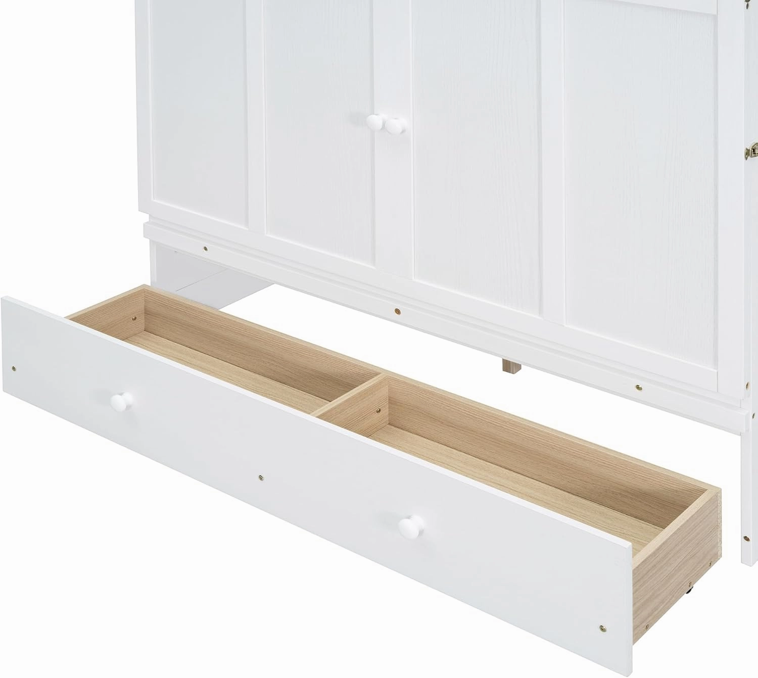 Bellemave Full Size Murphy Bed with USB Port and a Storage Large Drawer, Murphy Cabinet Bed with Large Storage Drawer,Space-Saving Hidden Platform Bed for Bedroom,Guest Room.(White)