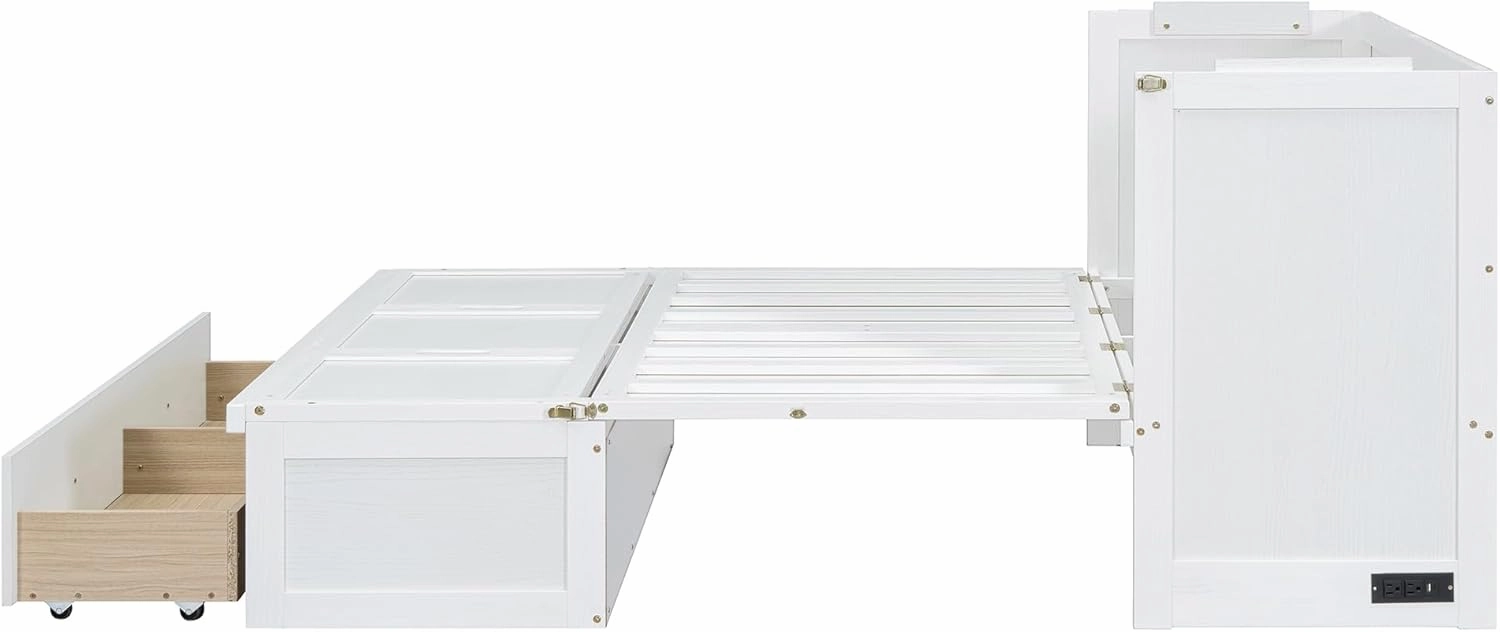 Bellemave Full Size Murphy Bed with USB Port and a Storage Large Drawer, Murphy Cabinet Bed with Large Storage Drawer,Space-Saving Hidden Platform Bed for Bedroom,Guest Room.(White)