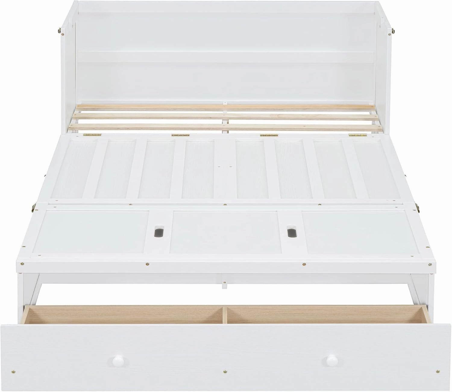 Bellemave Full Size Murphy Bed with USB Port and a Storage Large Drawer, Murphy Cabinet Bed with Large Storage Drawer,Space-Saving Hidden Platform Bed for Bedroom,Guest Room.(White)