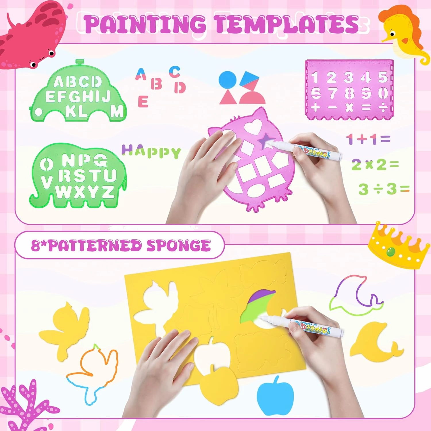Bemece Water Doodle Mat, Writing Color Doodle Mat with Magic Pens & Stamps, Aqua Magic Doodle Mat, Educational Toys for Boys and Girls 3 4 5 6 7 Years Gift