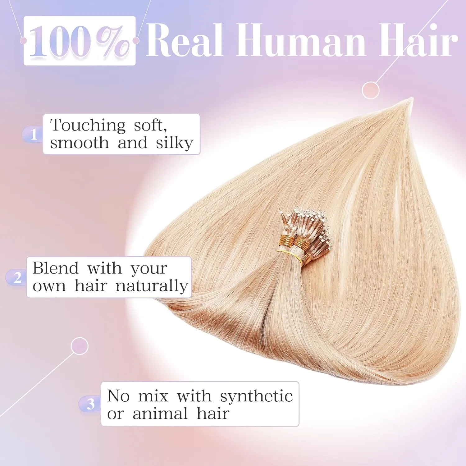Benehair Nano Tip Human Hair Extensions Straight Cold Fushion Stick Natural Blonde #24 Nano Beads Hair Extensions Real Human Hair 50 Strands 50g Natural Long for Women Highlight Remy Hair 18Inch