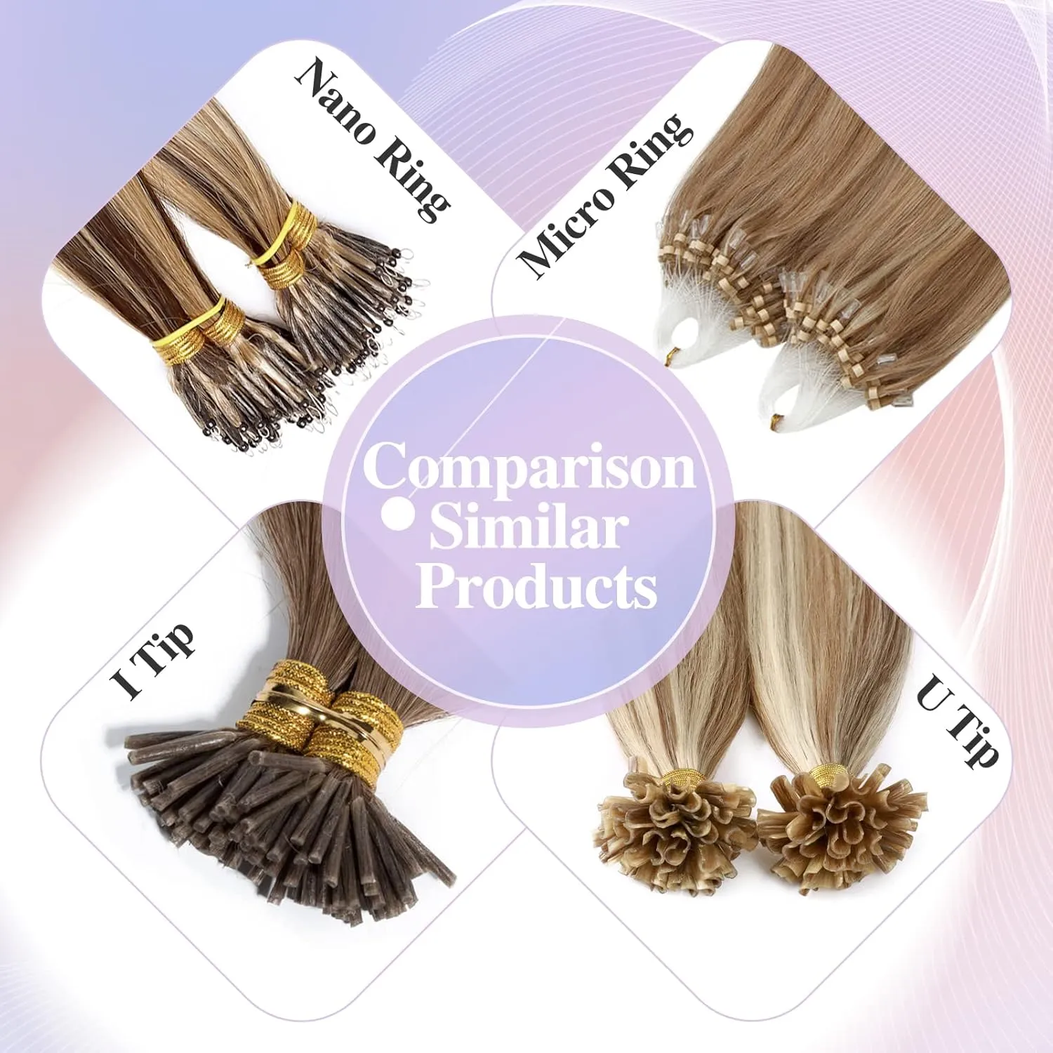 Benehair Nano Tip Human Hair Extensions Straight Cold Fushion Stick Natural Blonde #24 Nano Beads Hair Extensions Real Human Hair 50 Strands 50g Natural Long for Women Highlight Remy Hair 18Inch