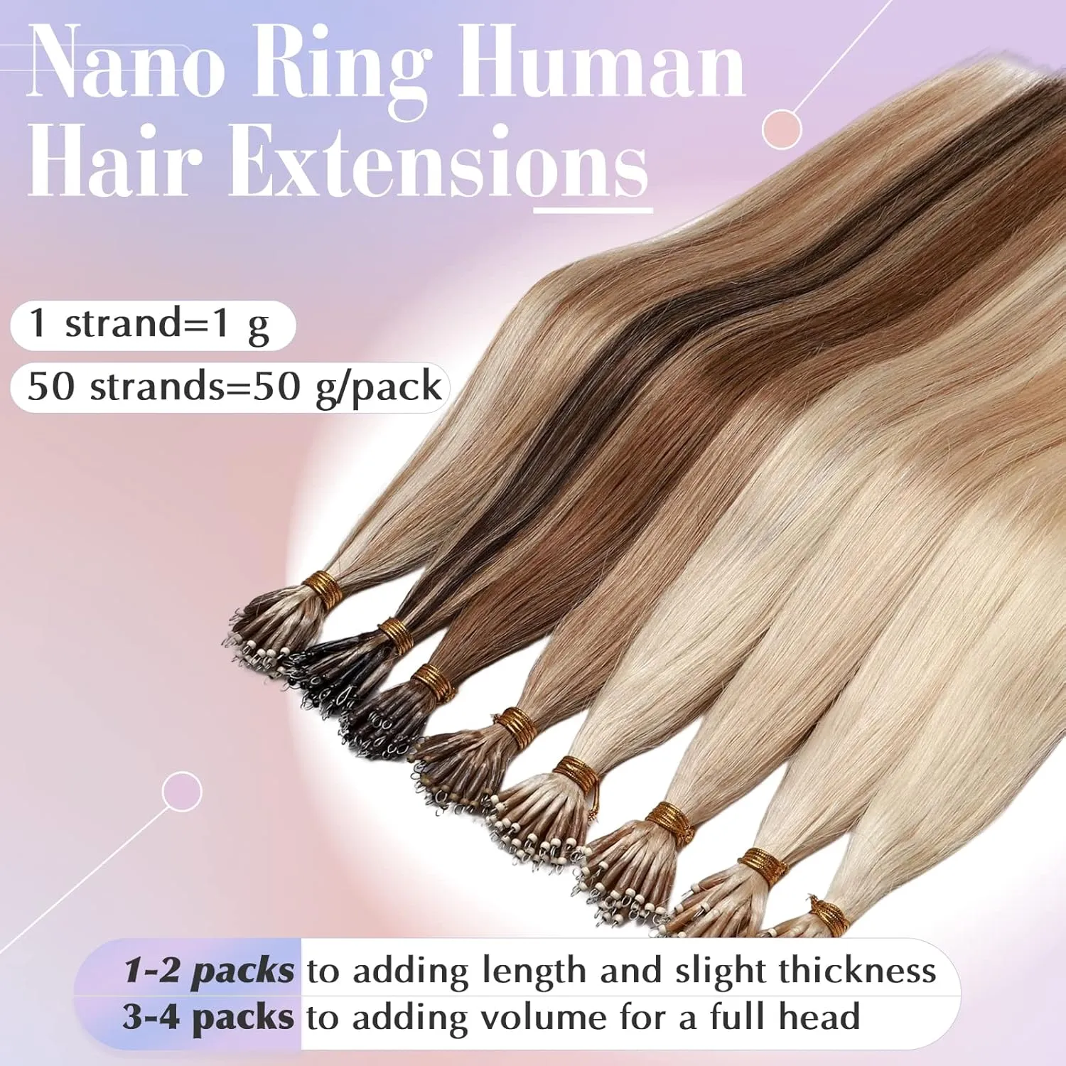 Benehair Nano Tip Human Hair Extensions Straight Cold Fushion Stick Natural Blonde #24 Nano Beads Hair Extensions Real Human Hair 50 Strands 50g Natural Long for Women Highlight Remy Hair 18Inch