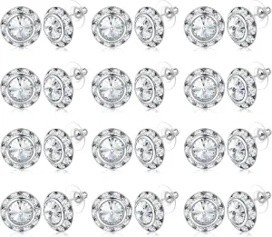 BESTEEL Rhinestone Earrings Round Shaped Acrylic Stone Inside Crystal Halo Stud Earrings for Dance Competitions Stage Opera Performance Wedding Party Earrings Jewelry 15mm