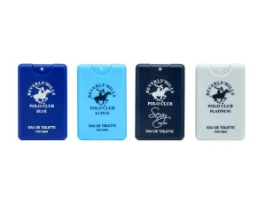 Beverly Hills Polo Club MENS 4PC 20ML POCKET SPRAY - BLUE - CONTAINS ACTIVE/SEXY/PLATINUM/BLUE