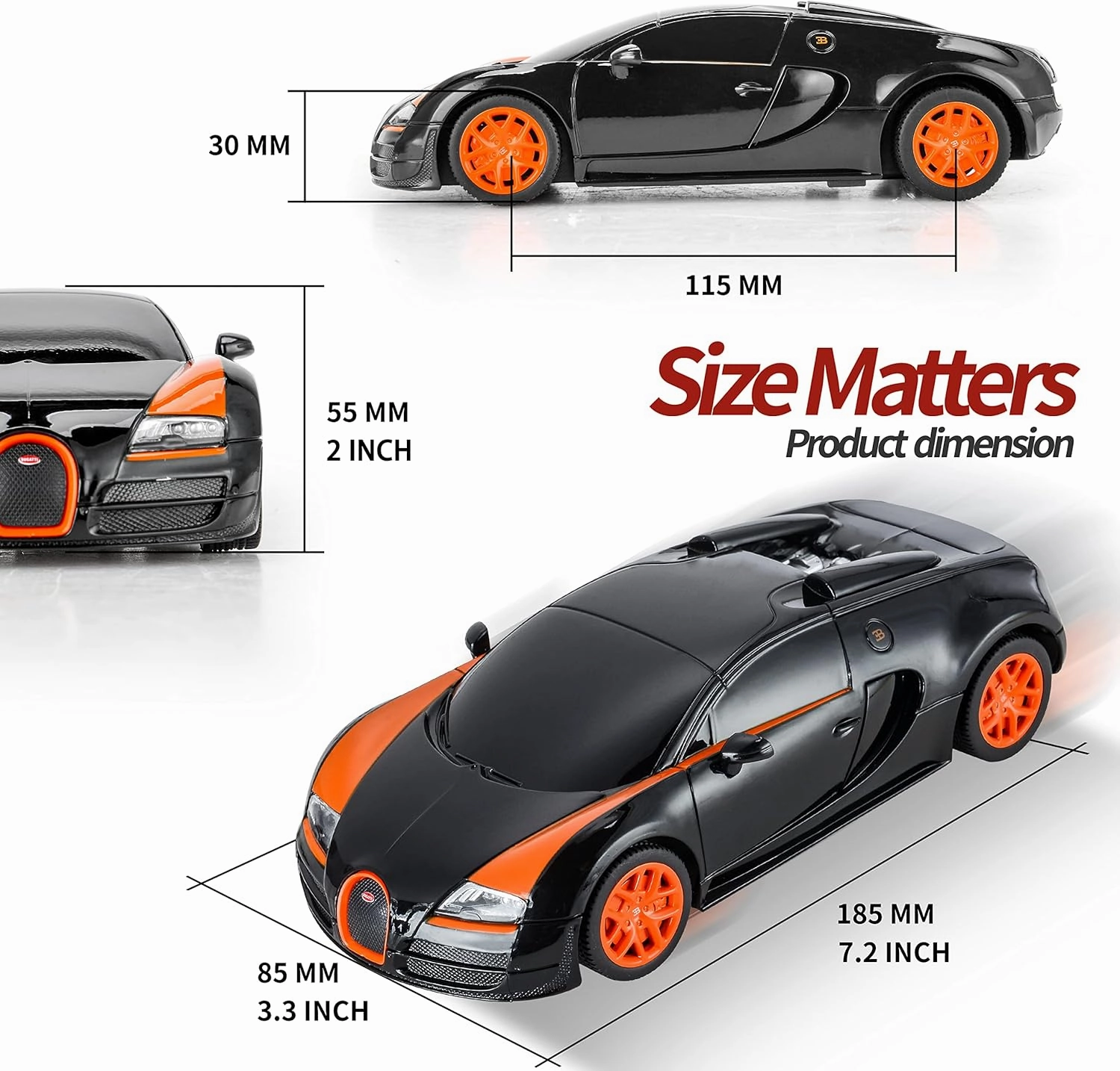 BEZGAR Bugatti Toy Car - Officially Licensed Bugatti Grand Sport Vitesse Remote Control Car,1:24 Scale Sport Racing Toy Car Model Vehicle for Kids, Adults, Girls and Boys (47000 Black)