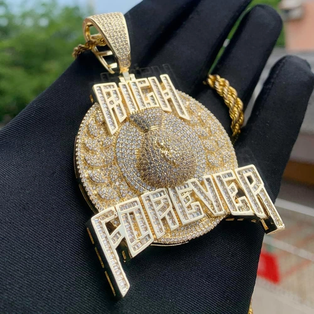 Big Money Bag Pendant Necklace For Men Hip-Hop Iced Out Shiny Cz Rich Forever Letter Choker Jewelry