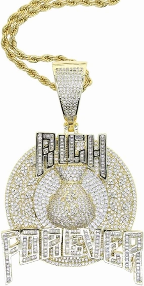 Big Money Bag Pendant Necklace For Men Hip-Hop Iced Out Shiny Cz Rich Forever Letter Choker Jewelry