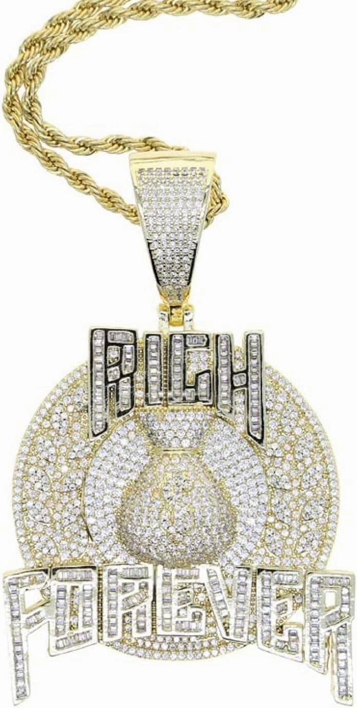 Big Money Bag Pendant Necklace For Men Hip-Hop Iced Out Shiny Cz Rich Forever Letter Choker Jewelry