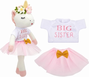 Big Sister Gift for Girls 17 Inches Unicorn Stuffed Plush Doll Short Sleeve Top and Pink Tutu Skirt Gifts for Girls Toddler
