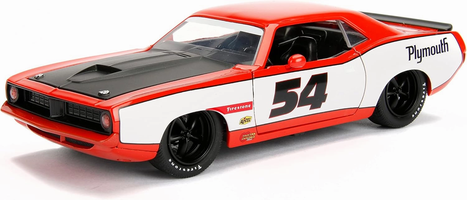 Big Time Muscle 1:24 1973 Plymouth Barracuda Die-Cast Car, Toys for Kids and Adults(Orange)