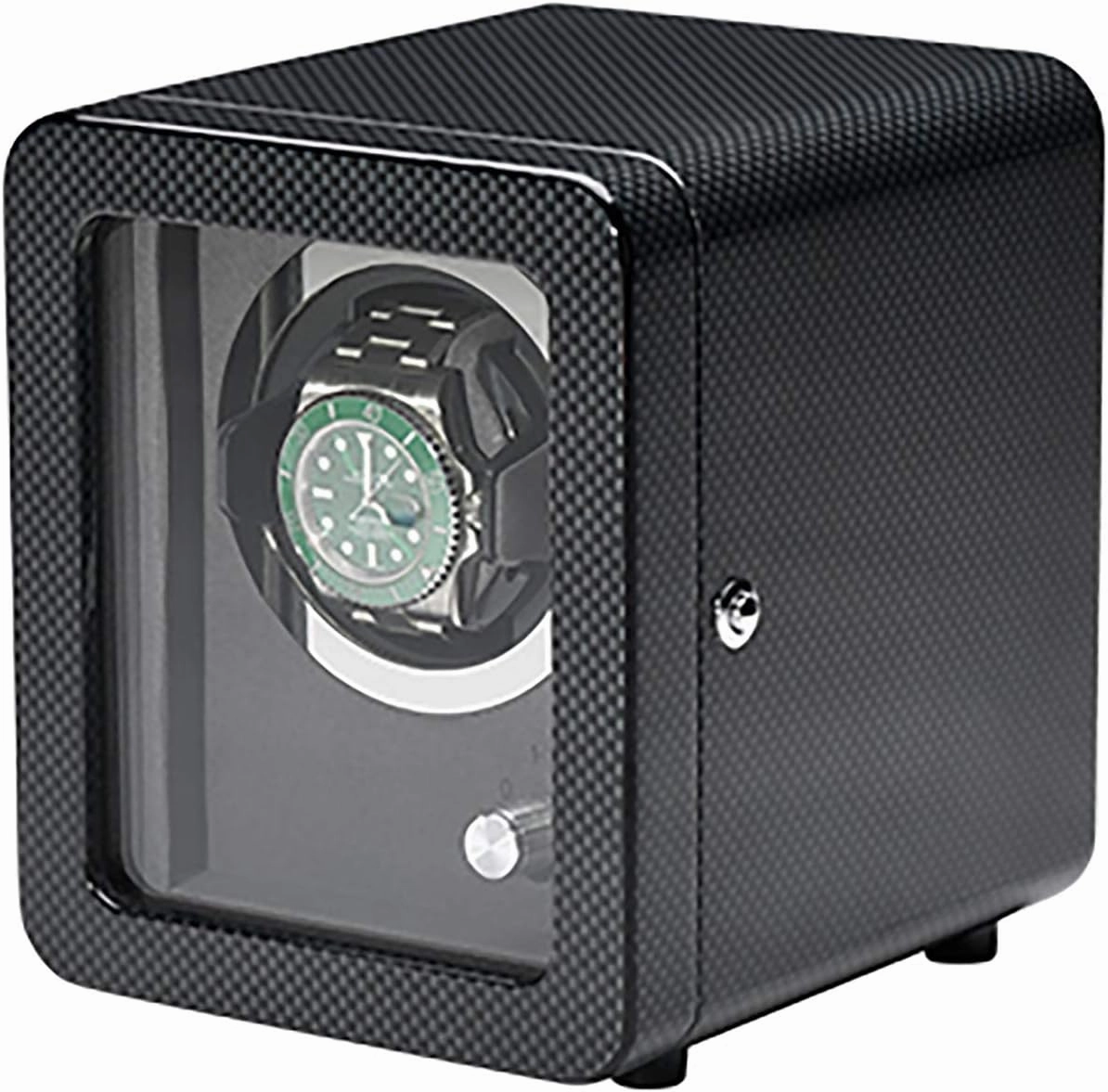 Black Carbon Fiber Watch Shaker with Door Frame Mechanical Watch Automatic Winding Device Silent Motor Rotating Watch Device Watch Storage Box Quiet and Well operat