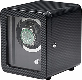 Black Carbon Fiber Watch Shaker with Door Frame Mechanical Watch Automatic Winding Device Silent Motor Rotating Watch Device Watch Storage Box Quiet and Well operat