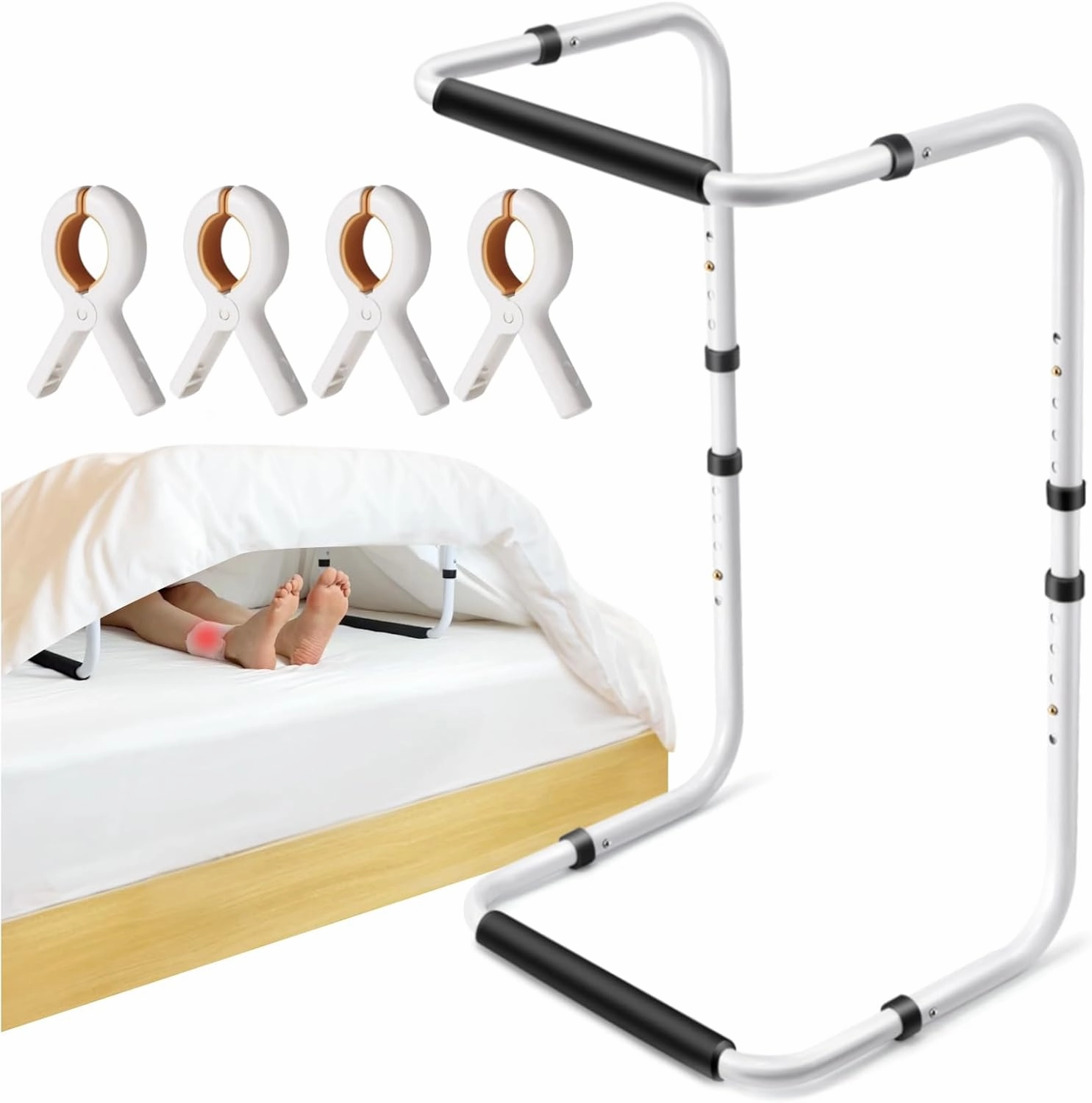 Blanket Lifter for Feet, Height Adjustable Non-Slip Blanket Lifters for Foot of Bed, Aluminum Alloy Blanket Support for Foot Knee Toes Leg Ankle Post Surgery Recovery, 4 Clips Included