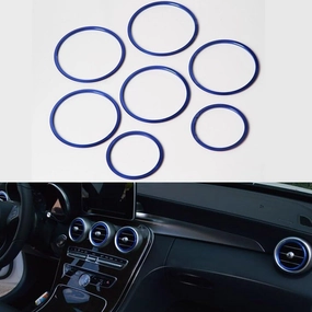 Blue Car Air Outlet Decoration Ring Cover Sticker Fit for Mercedes Benz 2015-2019 C Class GLC Class W205 C160 180 200 260 300 (Blue-Inner Ring)