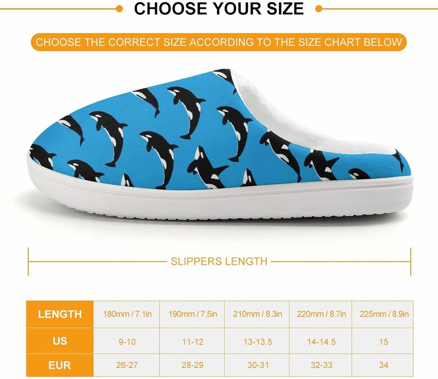Blue Killer Whale Orca Print Slippers for Boys Girls Home Cotton Slippers Non-Slip Warm Little Kids Slippers