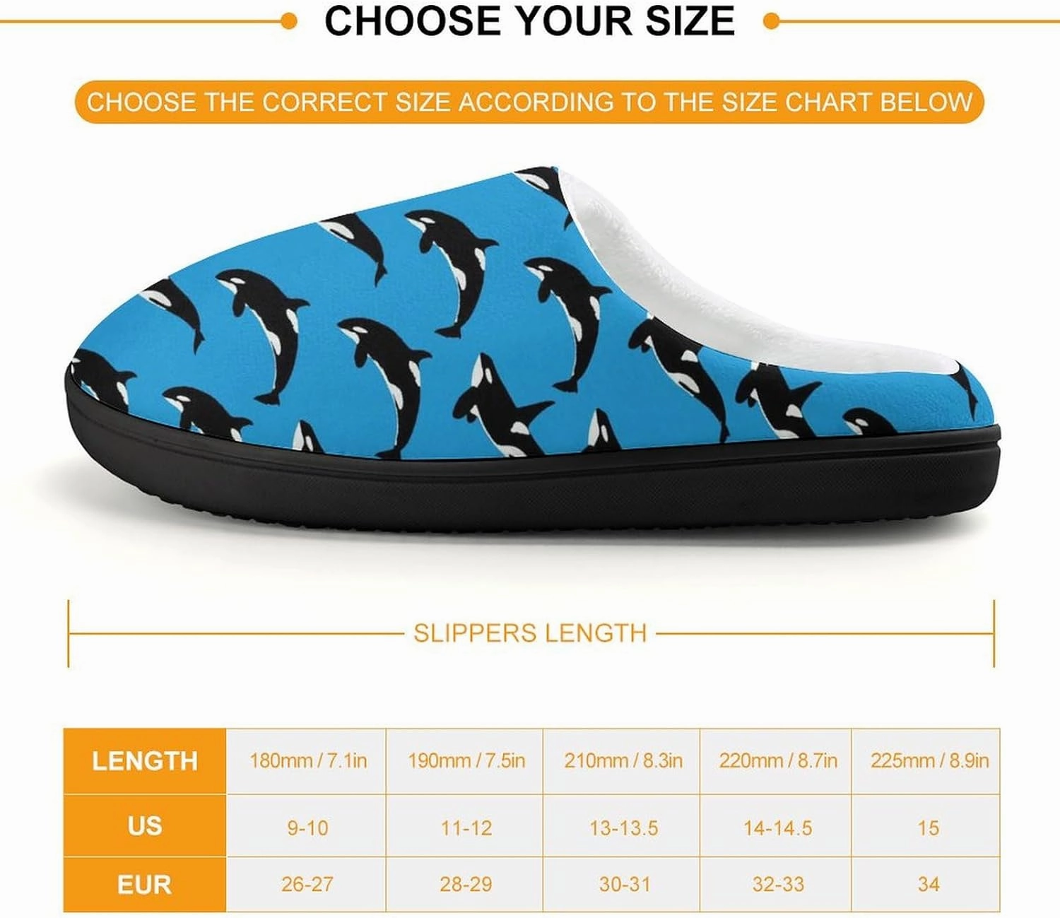 Blue Killer Whale Orca Print Slippers for Boys Girls Home Cotton Slippers Non-Slip Warm Little Kids Slippers