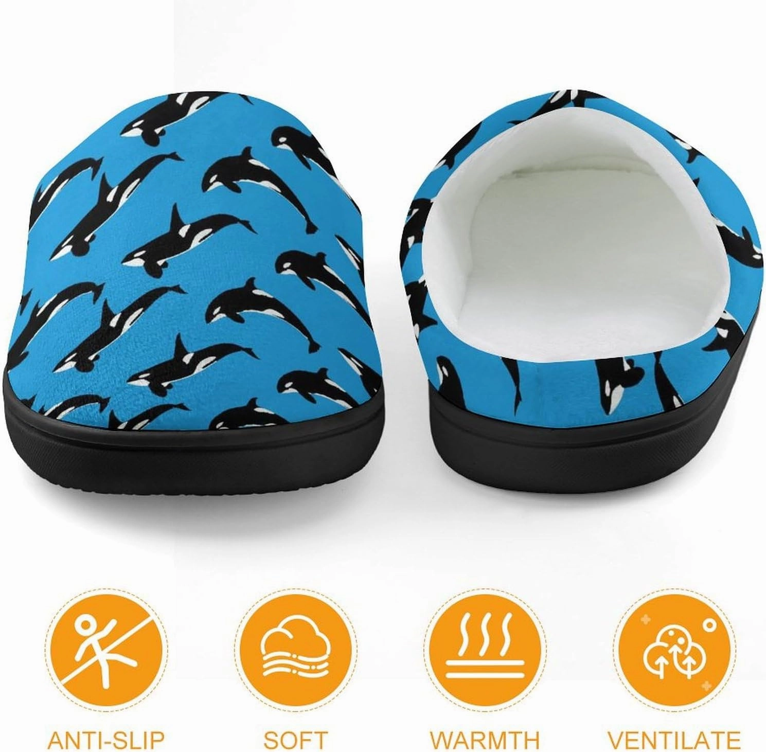 Blue Killer Whale Orca Print Slippers for Boys Girls Home Cotton Slippers Non-Slip Warm Little Kids Slippers