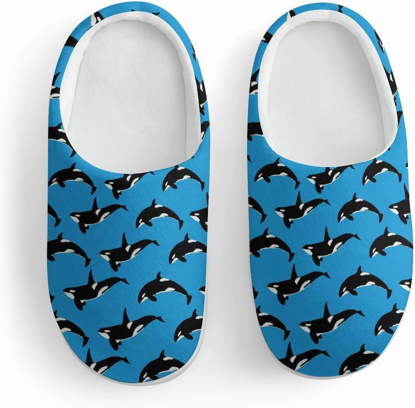 Blue Killer Whale Orca Print Slippers for Boys Girls Home Cotton Slippers Non-Slip Warm Little Kids Slippers