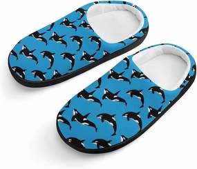 Blue Killer Whale Orca Print Slippers for Boys Girls Home Cotton Slippers Non-Slip Warm Little Kids Slippers