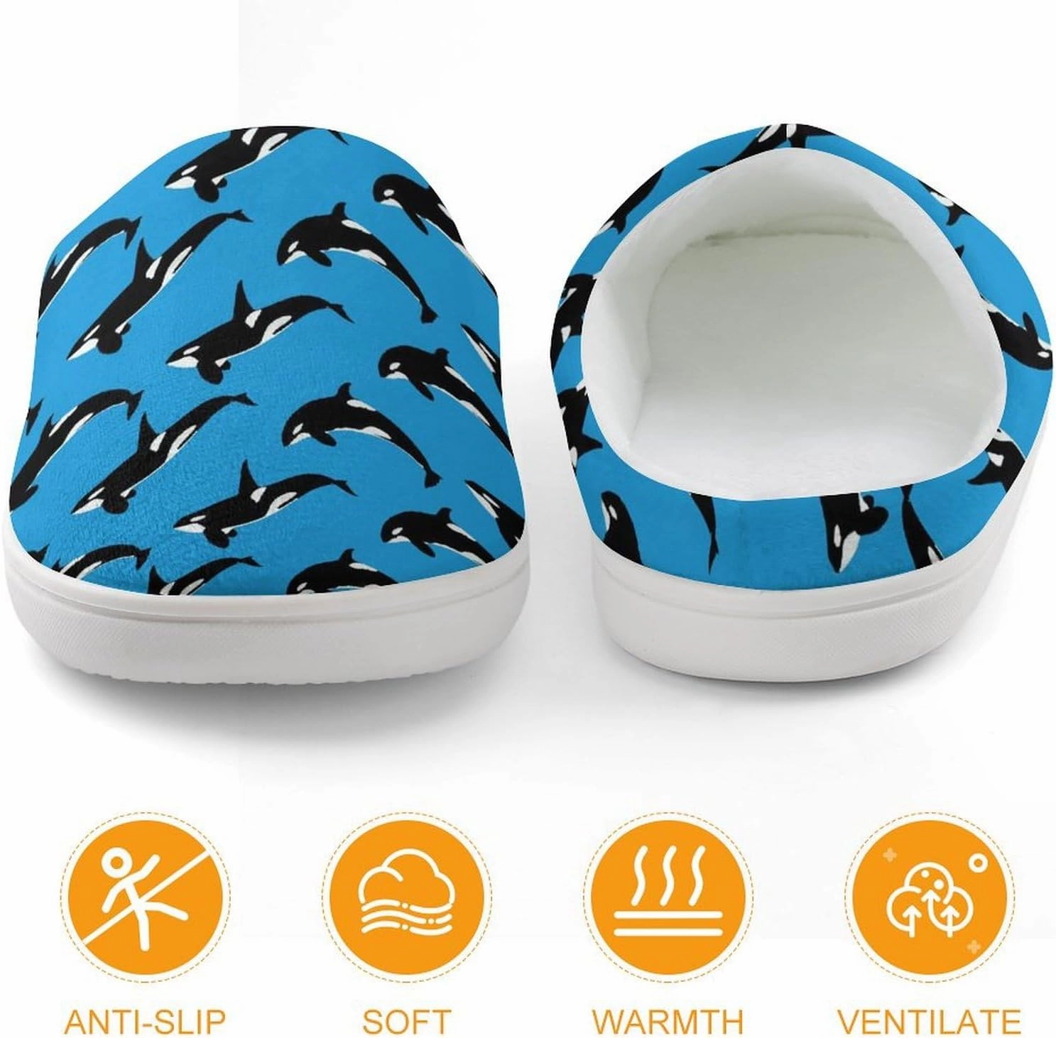 Blue Killer Whale Orca Print Slippers for Boys Girls Home Cotton Slippers Non-Slip Warm Little Kids Slippers