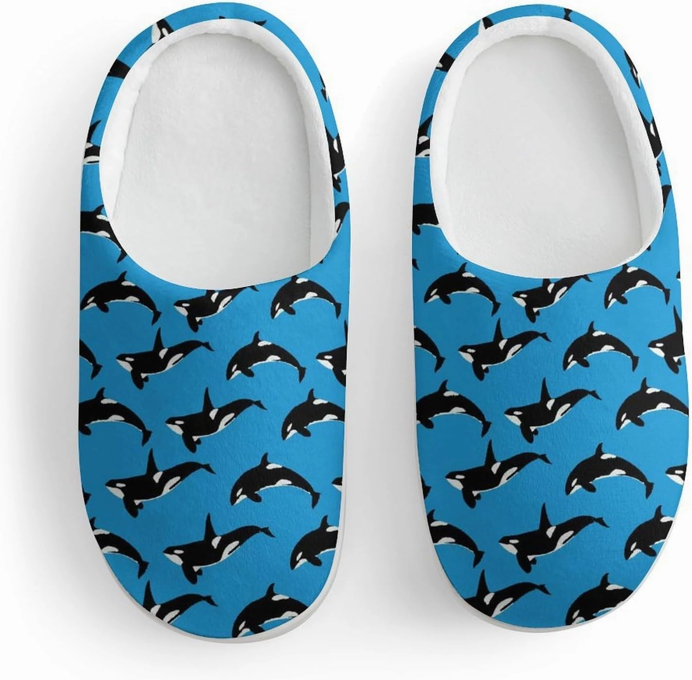 Blue Killer Whale Orca Print Slippers for Boys Girls Home Cotton Slippers Non-Slip Warm Little Kids Slippers