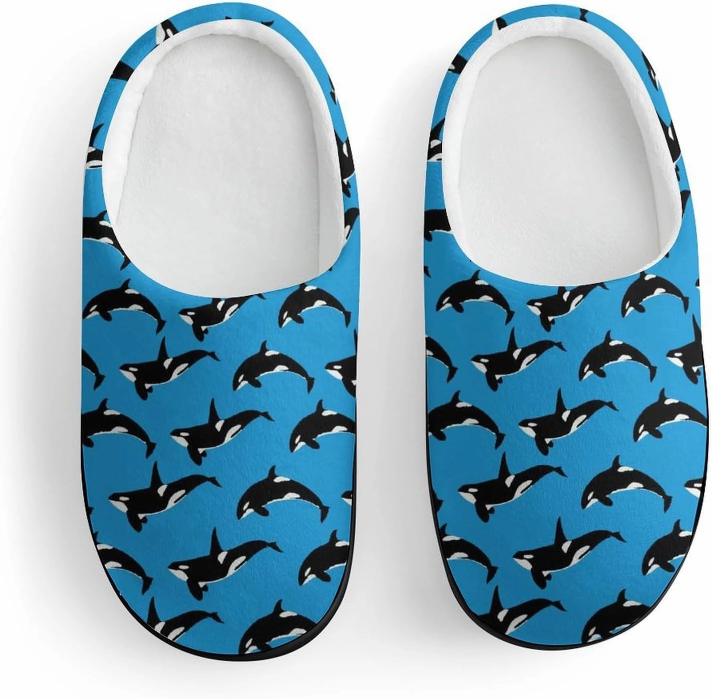 Blue Killer Whale Orca Print Slippers for Boys Girls Home Cotton Slippers Non-Slip Warm Little Kids Slippers
