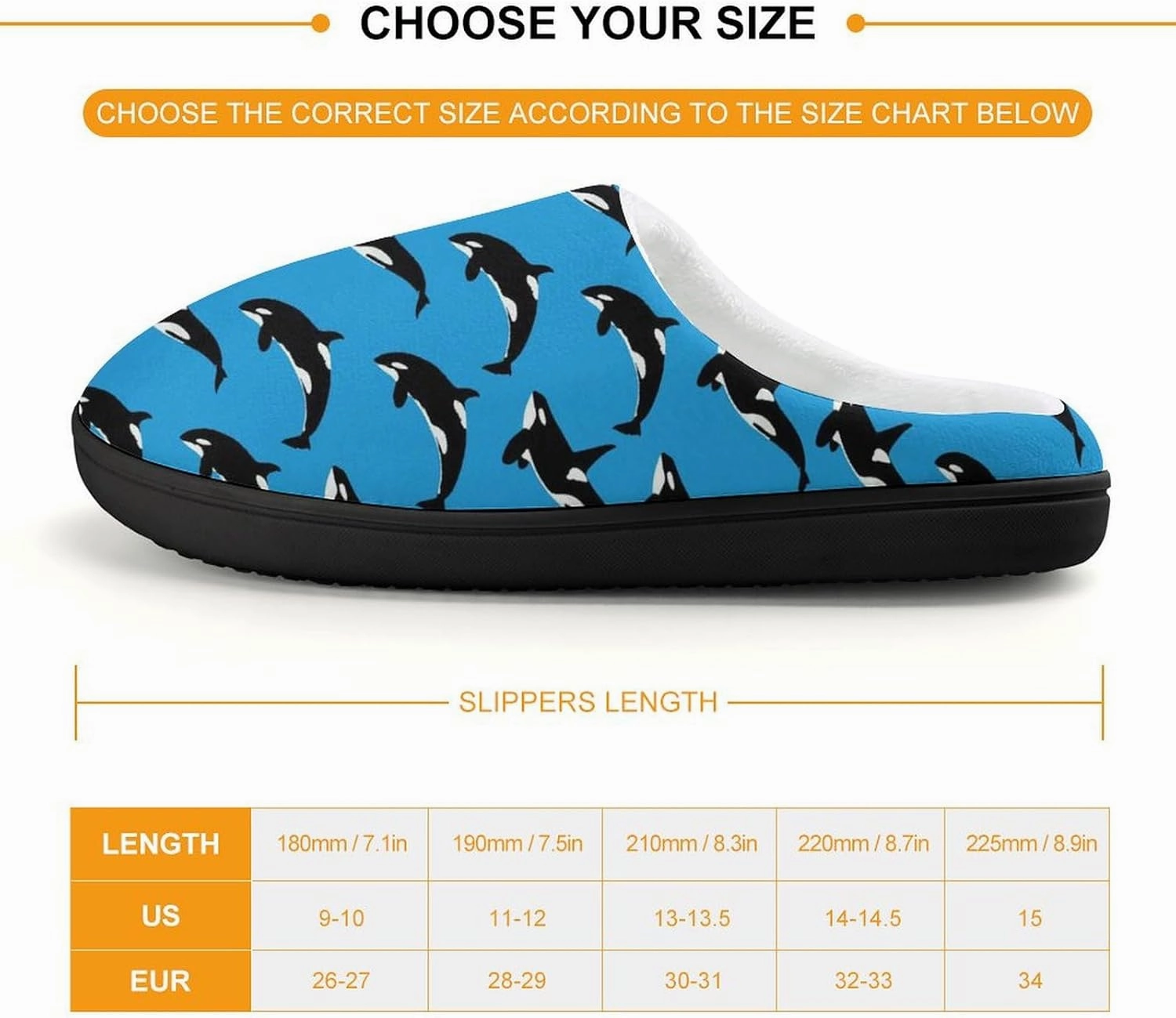 Blue Killer Whale Orca Print Slippers for Boys Girls Home Cotton Slippers Non-Slip Warm Little Kids Slippers