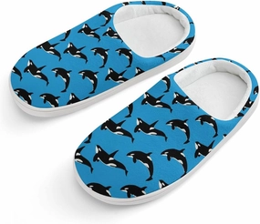 Blue Killer Whale Orca Print Slippers for Boys Girls Home Cotton Slippers Non-Slip Warm Little Kids Slippers