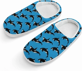 Blue Killer Whale Orca Print Slippers for Boys Girls Home Cotton Slippers Non-Slip Warm Little Kids Slippers