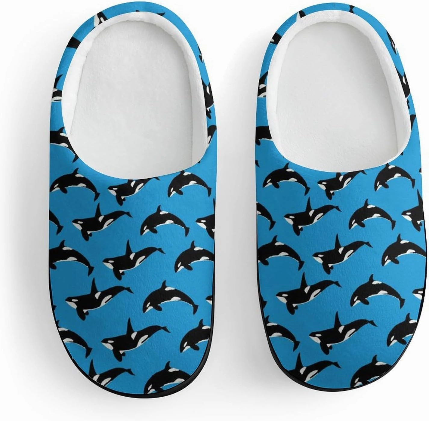Blue Killer Whale Orca Print Slippers for Boys Girls Home Cotton Slippers Non-Slip Warm Little Kids Slippers