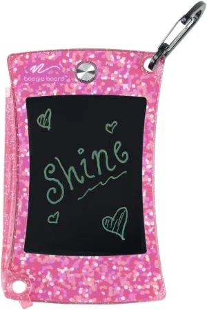 Boogie Board Jot Pocket Writing Tablet – Doodle Board Kids Travel Essentials LCD Screen Instant Erase Stylus Pen Kickstand Drawing Pad Girls Boys Educational Toy Birthday Gift Shimmer Collection, Pink