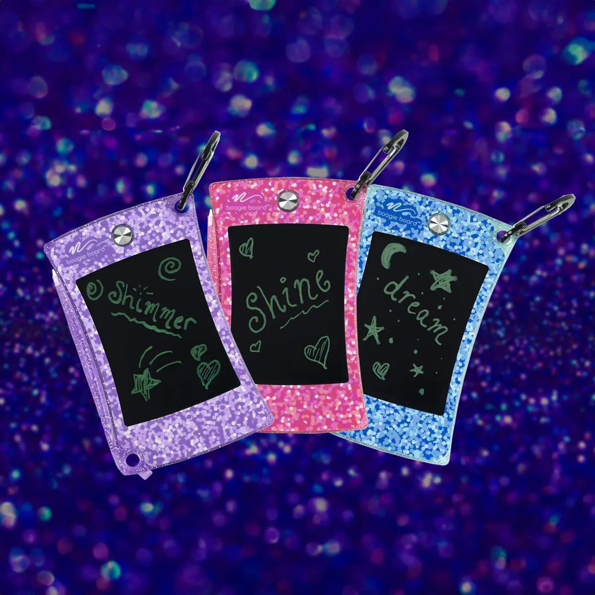 Boogie Board Jot Pocket Writing Tablet – Doodle Board Kids Travel Essentials LCD Screen Instant Erase Stylus Pen Kickstand Drawing Pad Girls Boys Educational Toy Birthday Gift Shimmer Collection, Pink