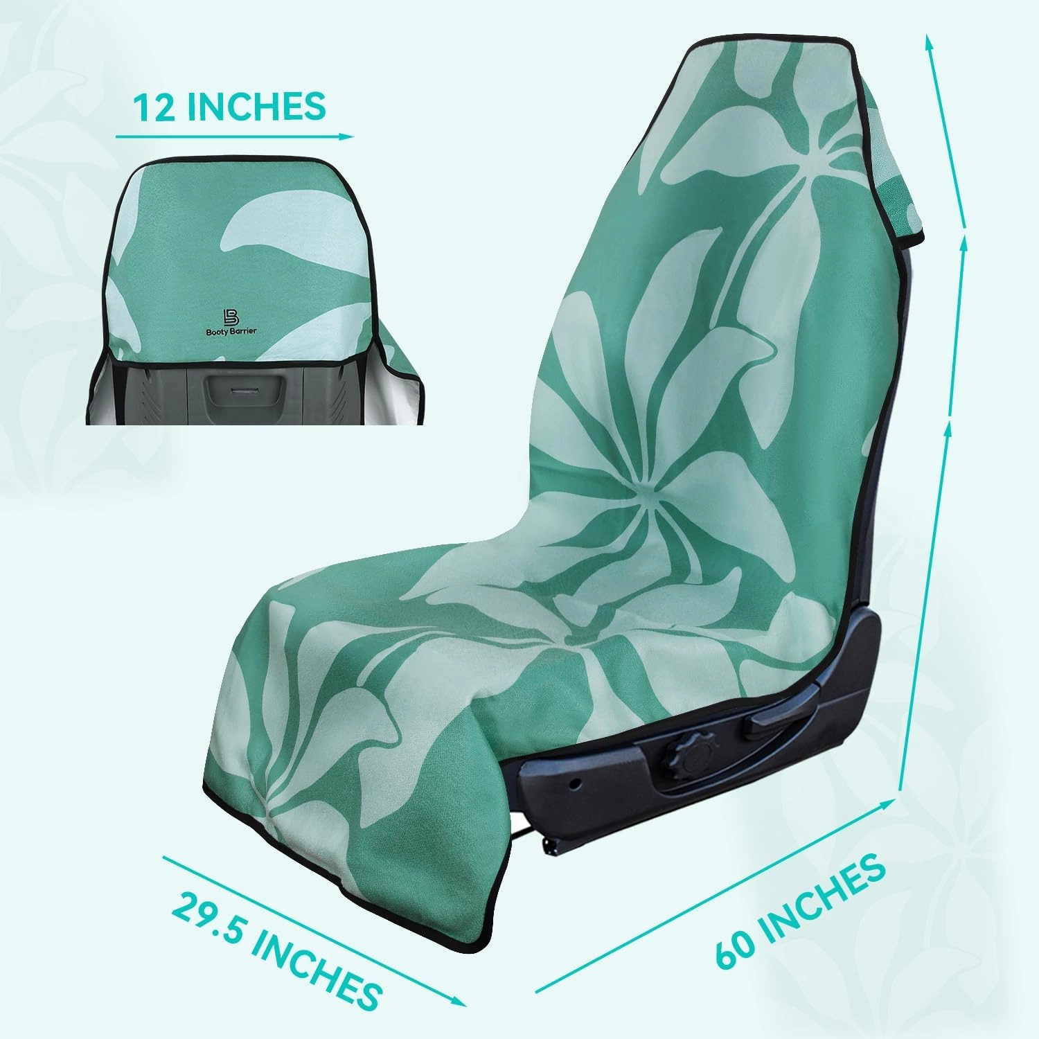 Booty Barrier - Highly Water-Resistant Washable Car Seat Cover for Post-Workout and Kids - Soft, Absorbent, Eco-Friendly Fabric Made from Recycled Water Bottles (Mint Blossom)